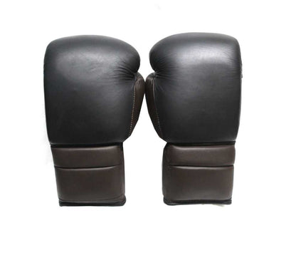 Premium Leather Lace-Up Boxing Gloves – Black & Brown (16 oz)