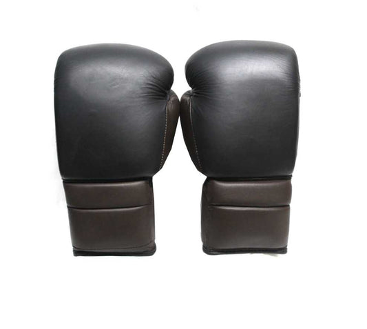 Premium Leather Lace-Up Boxing Gloves – Black & Brown (16 oz)