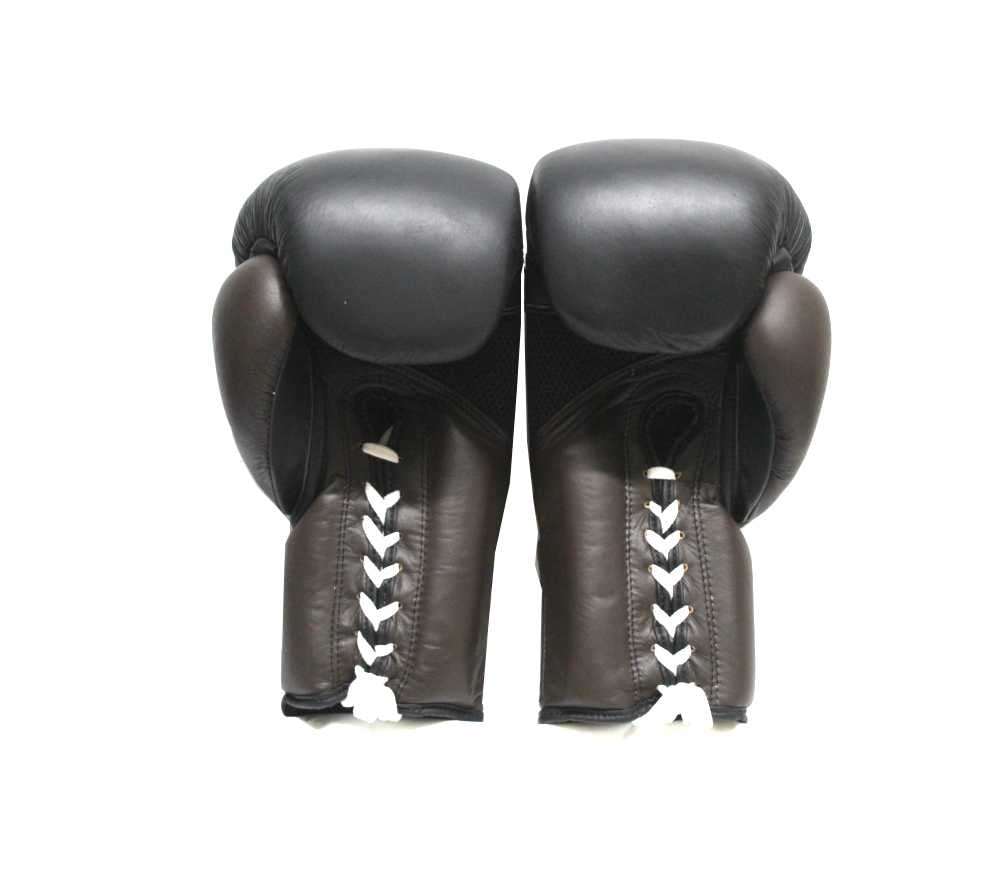 Premium Leather Lace-Up Boxing Gloves – Black & Brown (16 oz)
