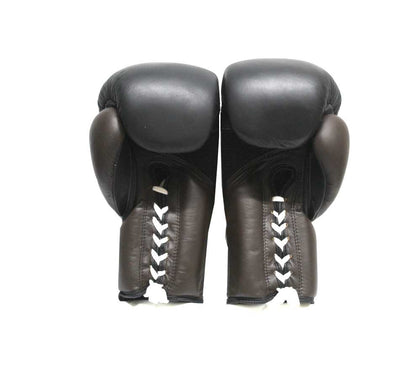 Premium Leather Lace-Up Boxing Gloves – Black & Brown (16 oz)