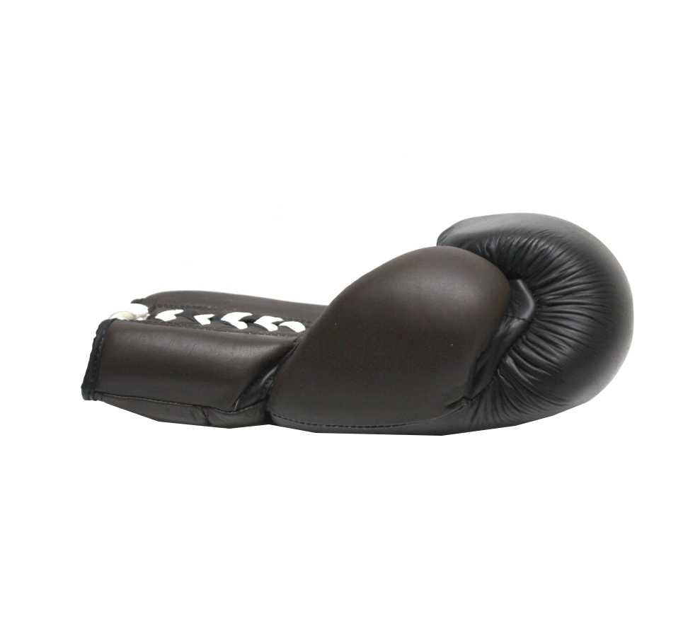 Premium Leather Lace-Up Boxing Gloves – Black & Brown (16 oz)
